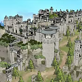 Old Stone Medieval Castle Standing On Hill With Lush Green Trees Around