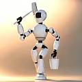 Contemporary Decorative Ornament Set Featuring White Robot Holding Mop And Bucket