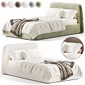 Double Bed With White and Pink Upholstered Headboard White Comforter and Brown Throw Blanket