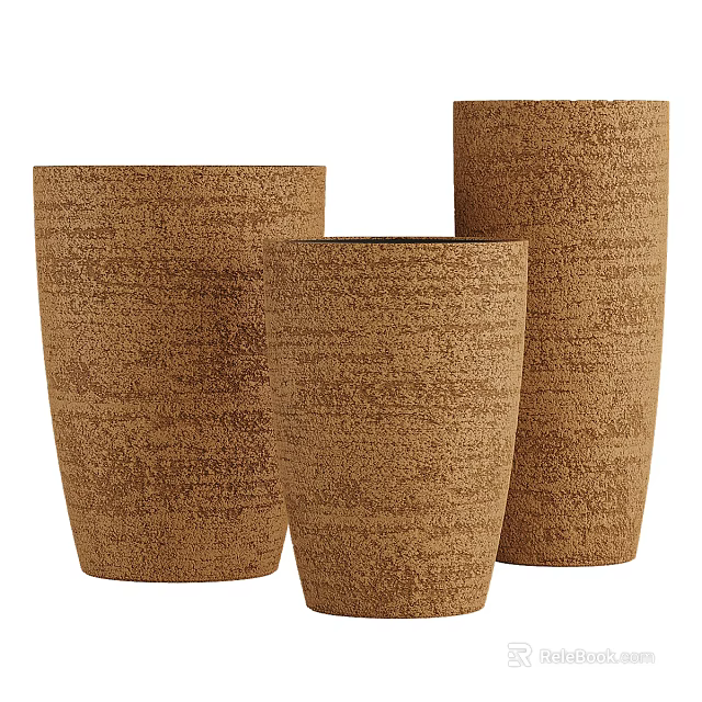 Brown Textured Ceramic Vases Set Of Three For Modern Home Decoration 3d model 
