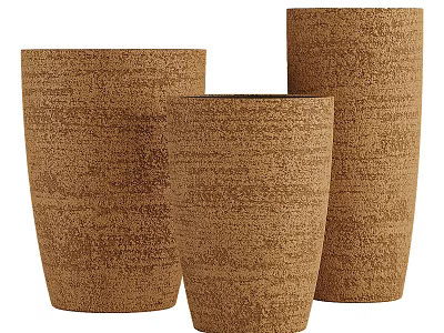 Brown Textured Ceramic Vases Set Of Three For Modern Home Decoration 3d model