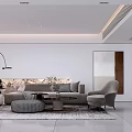 Modern Minimalist Living Dining Area With Sofa Ottoman And Coffee Table
