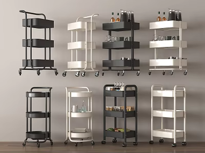 Multiple Modern Shelving Units in Various Colors with Mobile Wheels for Multi Tier Storage 3d model