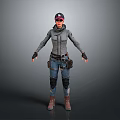 Workwear Character In Gray Hooded Jacket Blue Cargo Pants Knee Pads Tool Belt Brown Boots