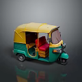 Small Tuk Tuk Model With Green Yellow Body Open Door And Red Seats