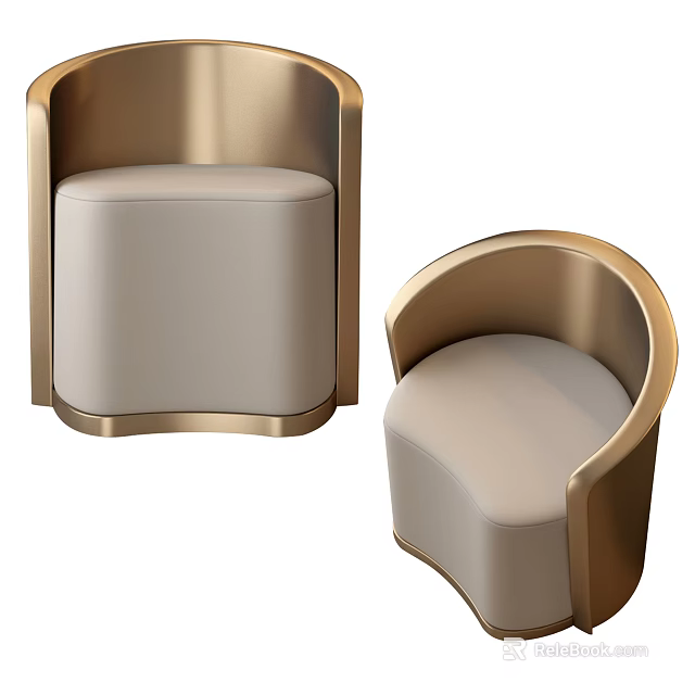 Elegant Modern Single Sofa With Gold Frame And Light Gray Cushion Design 3d model