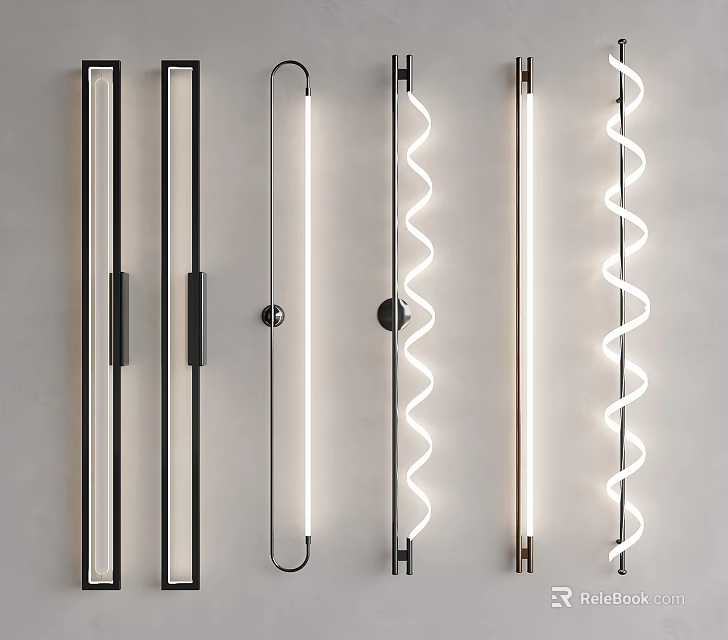 Modern Wall Mounted Lamps With Linear Spiral Shapes Metal Frames Illuminated 3d model 