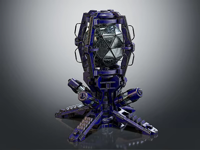 Blue Mechanical Equipment With Complex Metal Frame And Multi Support Legs 3d model