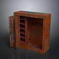 Rusty Metal Cabinet With Open Door And Internal Shelves Compartments Design