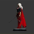 Female Superhero Statue With Green Blue Top Red Cape Boots Gold Details And Black Base