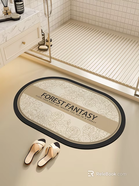 Forest Fantasy Oval Mat with Floral Pattern for Indoor Home Kitchen Bathroom Decor 3d model 
