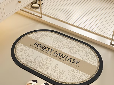 Forest Fantasy Oval Mat with Floral Pattern for Indoor Home Kitchen Bathroom Decor 3d model