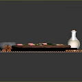 Delicious Pizza Topped With Vegetables On Bamboo Mat With Sauce Bowl And Dried Flowers