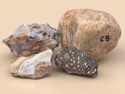 Natural Stone and Wood Samples With Various Textures Shapes and Colors 3d model