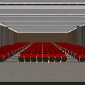 Large Conference Hall Interior With Red Seats Front Stage And Digital Screen 3d model