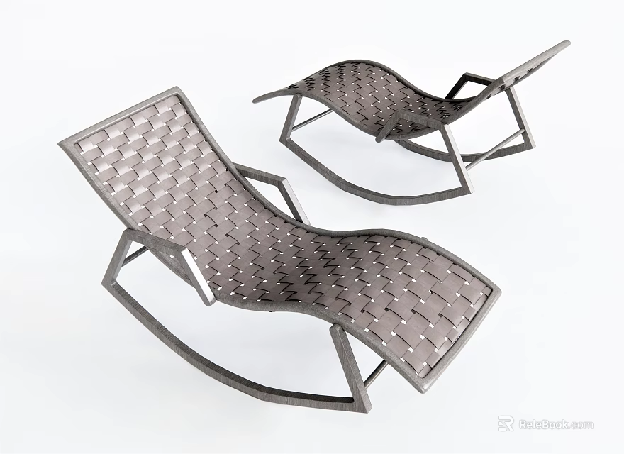 Two Modern Outdoor Lounge Chairs With Metal Frame And Woven Design 3d model 