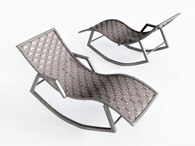 Two Modern Outdoor Lounge Chairs With Metal Frame And Woven Design 3d model