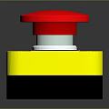 Red Emergency Stop Button Electrical Device With Yellow Base And STOP Label 3d model