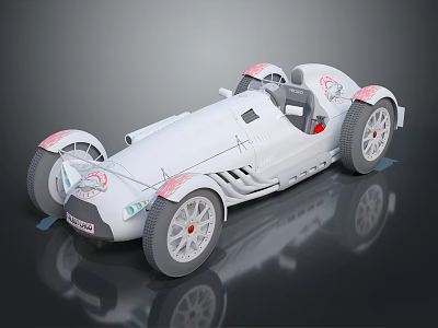 Vintage White Race Car Model With Pink Accents And Reflective Surface 3d model