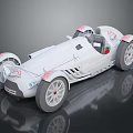 Vintage White Race Car Model With Pink Accents And Reflective Surface