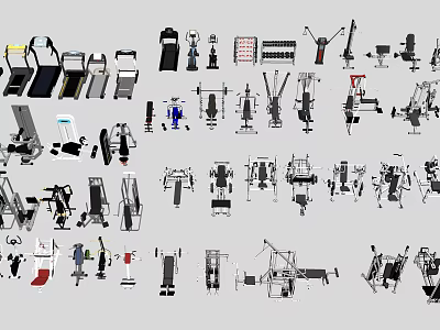 Wide Range of Sports Equipment Including Treadmills Dumbbells and Exercise Machines 3d model