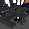 Modern Bar Interior With Neon Lights Black Leather Seats And Illuminated Tables