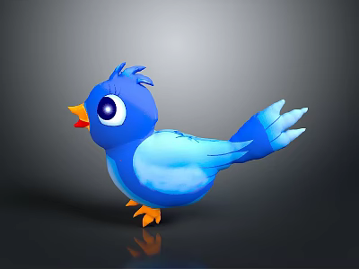 Cute Cartoon Style Blue Bird With Big Eyes And Orange Beak Claws 3d model