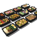 Various Healthy Meal Prep Containers With Fresh Vegetables Meat Eggs And Salad