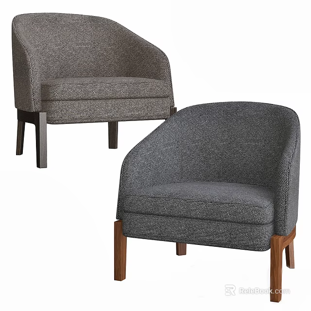 Modern Gray Upholstered Bar Stools With Comfortable Seats And Wooden Legs 3d model 