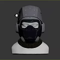 Tactical Weapon Helmet Featuring Protective Visor And Metal Construction Displayed On Stand