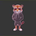 Cartoon Tiger Character In Black Hoodie Pants With Red Sunglasses And Orange Stripes