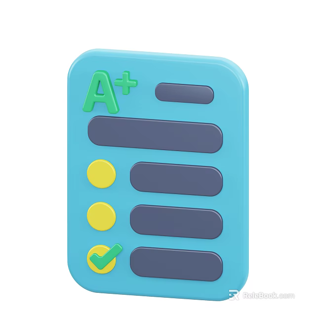 Blue Checklist Board With A+ Symbol Yellow Circles Check Mark And Lines 3d model 