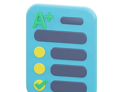 Blue Checklist Board With A+ Symbol Yellow Circles Check Mark And Lines 3d model