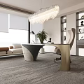 Modern Office Interior With Open Layout Pendant Light Sofa Desk Bookshelf And Green Plant