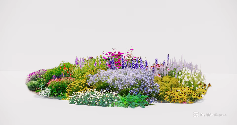 Colorful Flower Garden Bed With Various Vibrant Blooms And Green Plants 3d model 