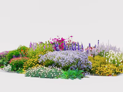 Colorful Flower Garden Bed With Various Vibrant Blooms And Green Plants 3d model