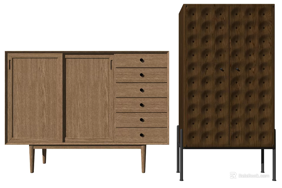 Modern Wooden Decorative Cabinets With Drawers Knob Details And Metal Legs Design 3d model 