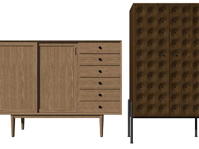 Modern Wooden Decorative Cabinets With Drawers Knob Details And Metal Legs Design 3d model