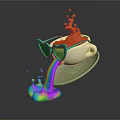 Cartoon Scene Featuring White Cup Wearing Heart Shaped Glasses Red Liquid Splashing Rainbow Colored Pool
