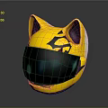 Yellow Cat Ear Shaped Helmet With Black Patterns And Tinted Visor Design 3d model