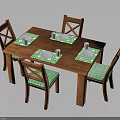 Wooden Dining Table And Chairs With Green Placemats Plates Cups And Cross Back Design