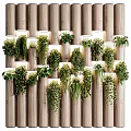 Vertical Green Wall With Lush Hanging Plants On Wooden Columns And Soft Lighting