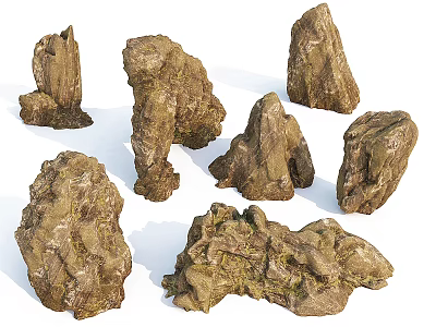 Natural Stone and Wood Pieces with Various Shapes and Textures for Decoration 3d model