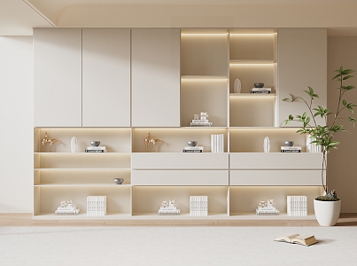 Quiet Bookcase Cream Bookcase Wardrobe 3d model