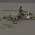 Camouflage Military Attack Helicopter with Weapons Ammunition and Standing Soldier Model