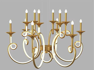Elegant Gold Chandelier With Multiple Candle Shaped Arms And Curved Decorative Rings 3d model
