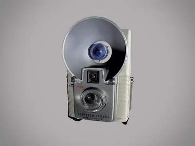 Vintage Digital Camera With Silver Body And Built In Flash Light Feature 3d model