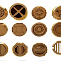 Golden Circular Metal Components With Various Designs Including Cross And Grid Patterns 3d model