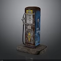 Vintage Gas Pump With Rustic Red Blue Finish Old NO Graffiti And Stone Base