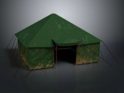 Worn Green Camping Tent With Stained Fabric And Support Poles For Outdoor Living Essentials 3d model